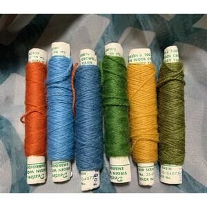Lot of 6 Vintage Dexters 100% Virgin Wool Crewel Embroidery Yarn Skein Assorted